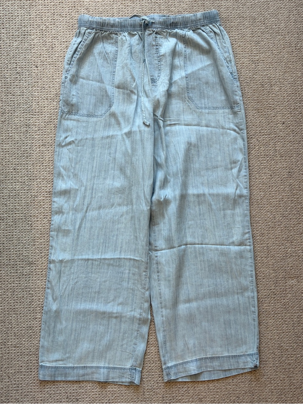 BeachLunchLounge Light Chambray Drawstring Wide Leg Pants S